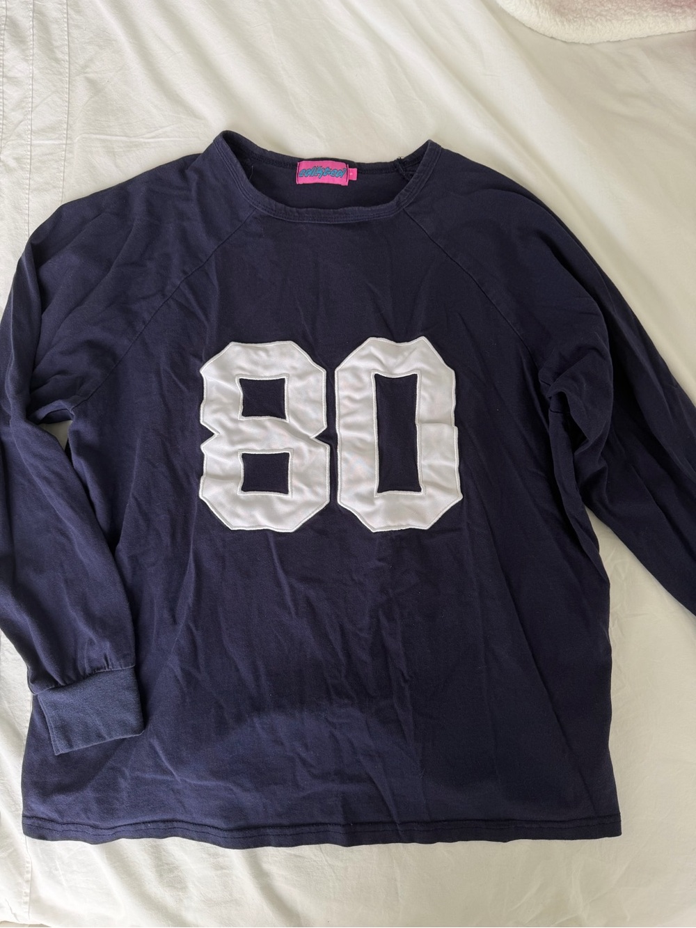 Edikted Oversized Navy Long-Sleeve Top with White '80' Graphic